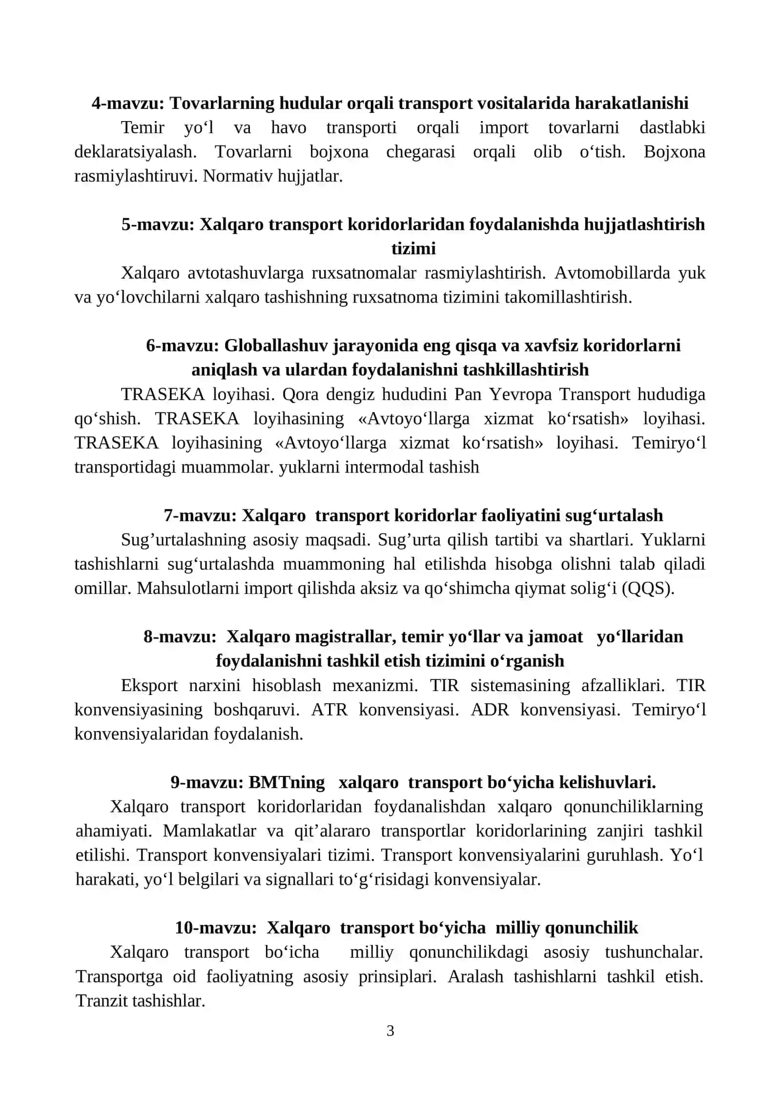 Xalqaro transport koridorlari o‘quv dasturi 3
