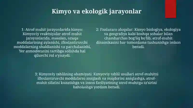 Kimyo Fanining Boshqa (Biologiya, Ekologiya, Geografiya Va Hk.) Fanlar Bilan Bog'Liqligi Bo'Yicha Ma'Lumotlar Yozish 3