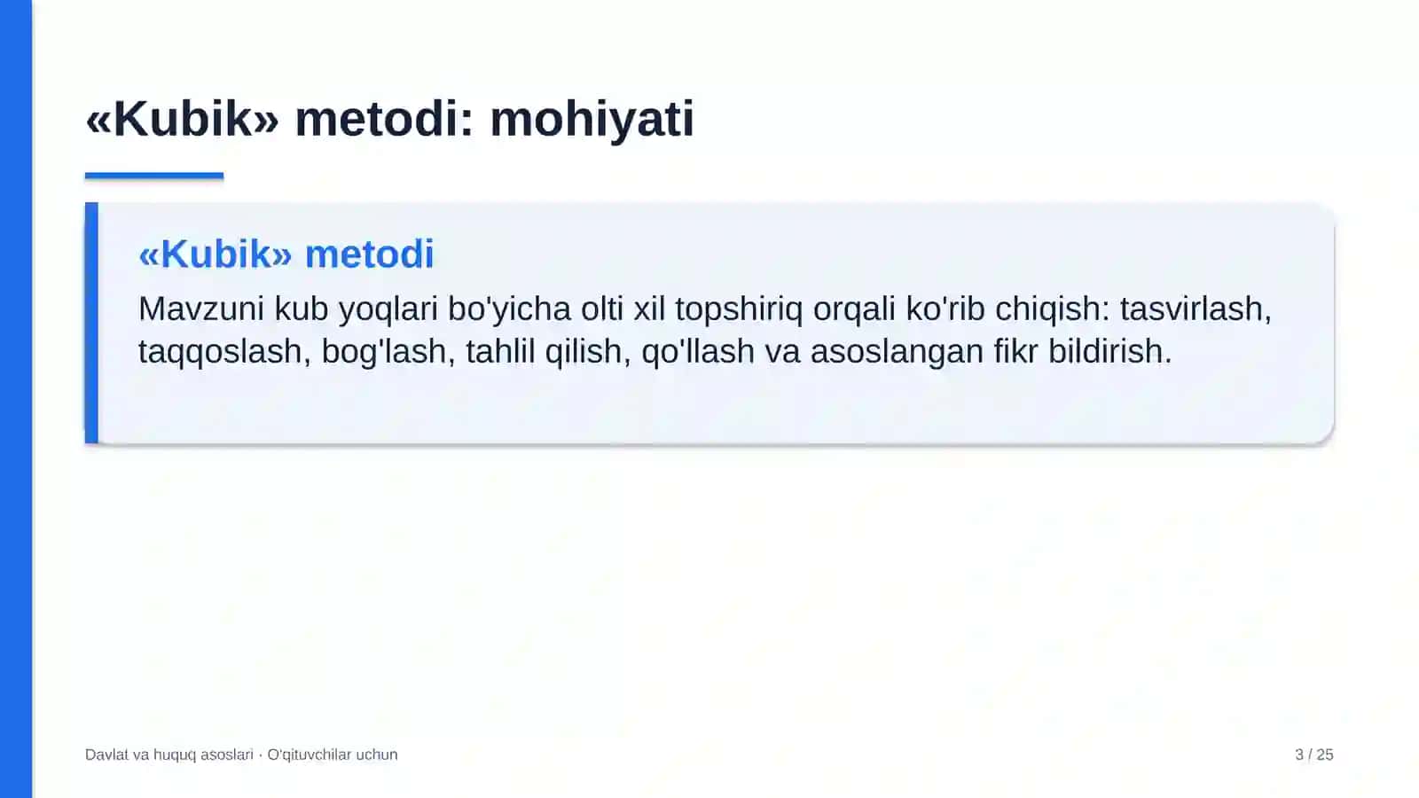 davlat va huquq asoslari darslarida kubik metodidan foydalanish 2906 3