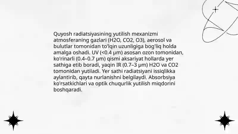 Quyosh radiatsiyasining qaytarilishi va yutilishini yoritish 3