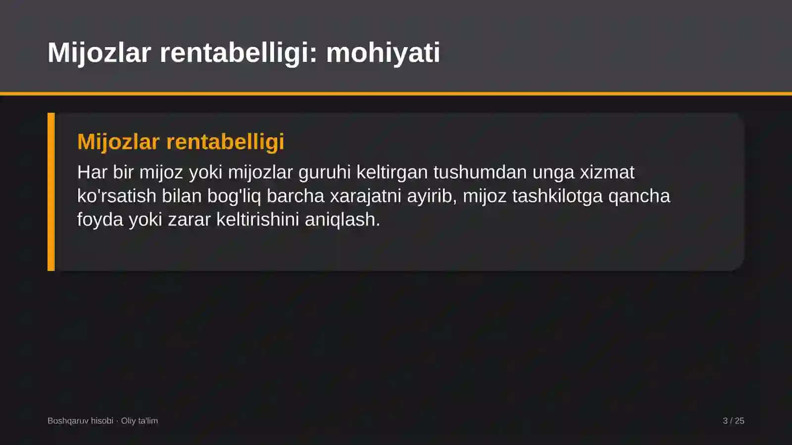 Diagnostika markazlarida mijozlar rentabelligini hisoblash 3