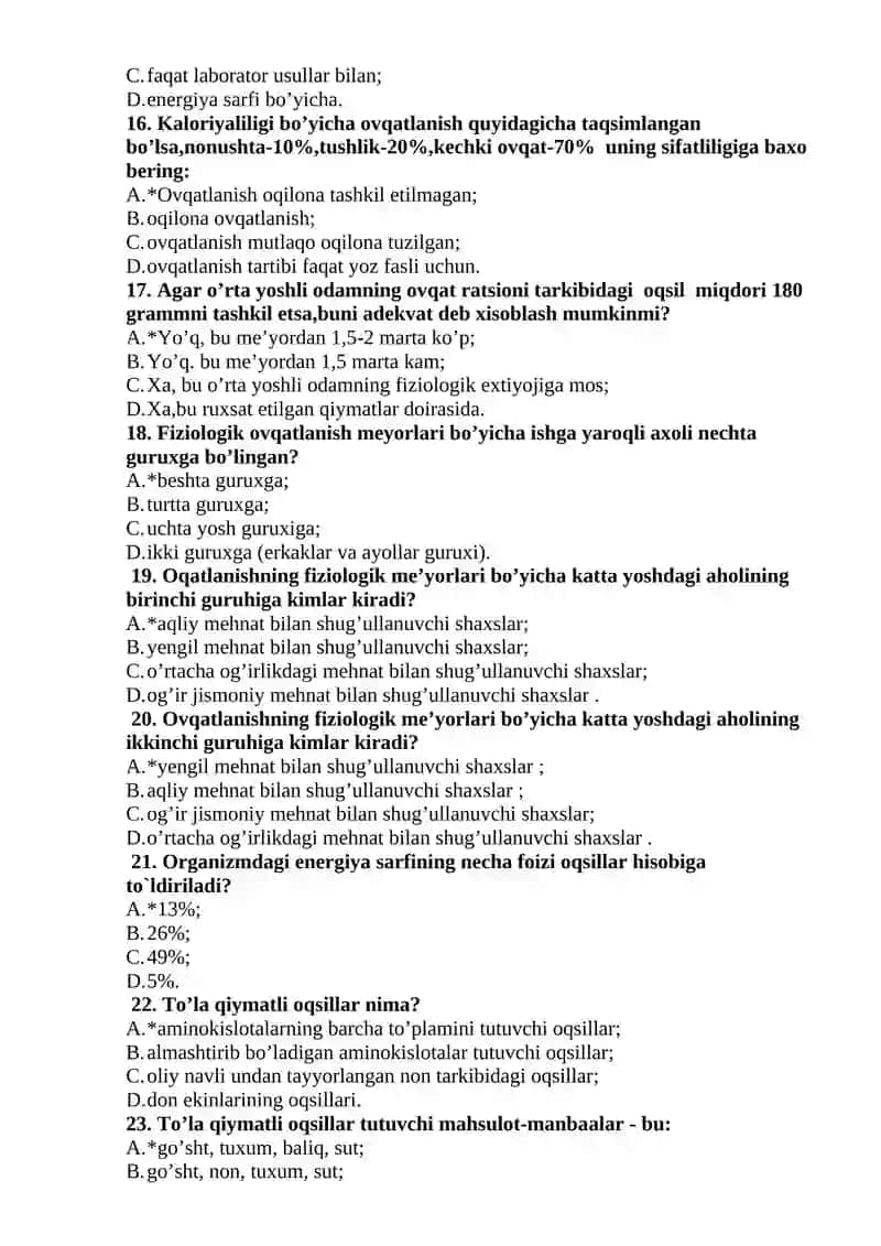Gigiyena va sanitariya gigiyena tekshirish usullari fanidan test 3