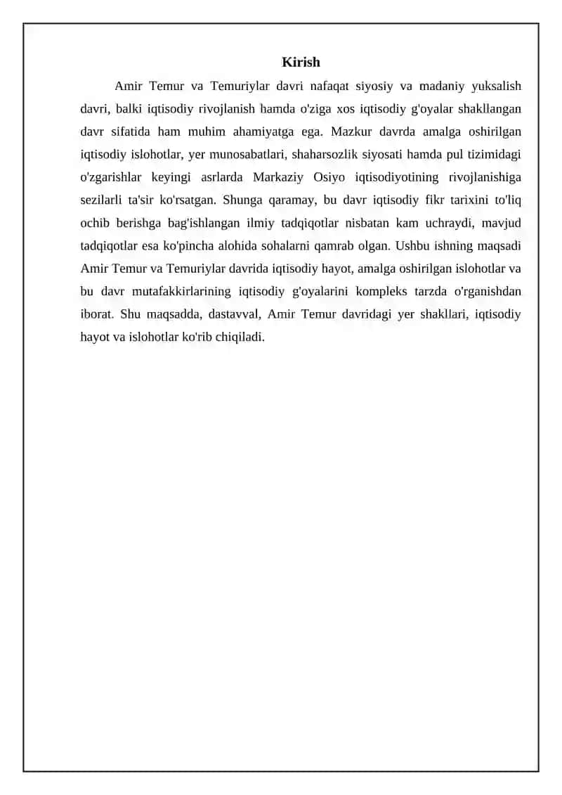 Amir Temur va Temuriylar davridagi iqtisodiy g'oyalar va iqtisodiy siyosat 3