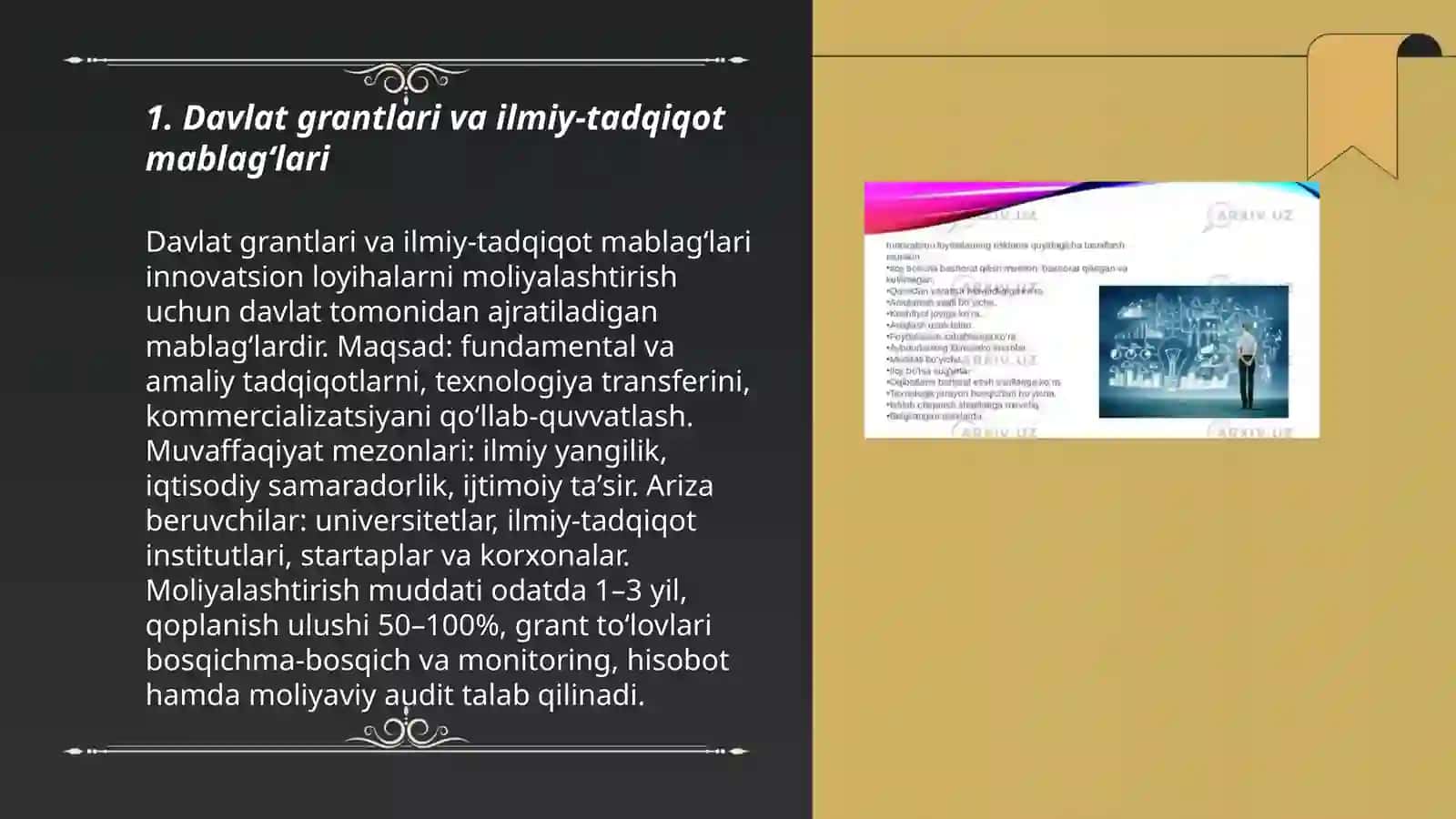 Davlat grantlari va ilmiy-tadqiqot mablagʻlari 3
