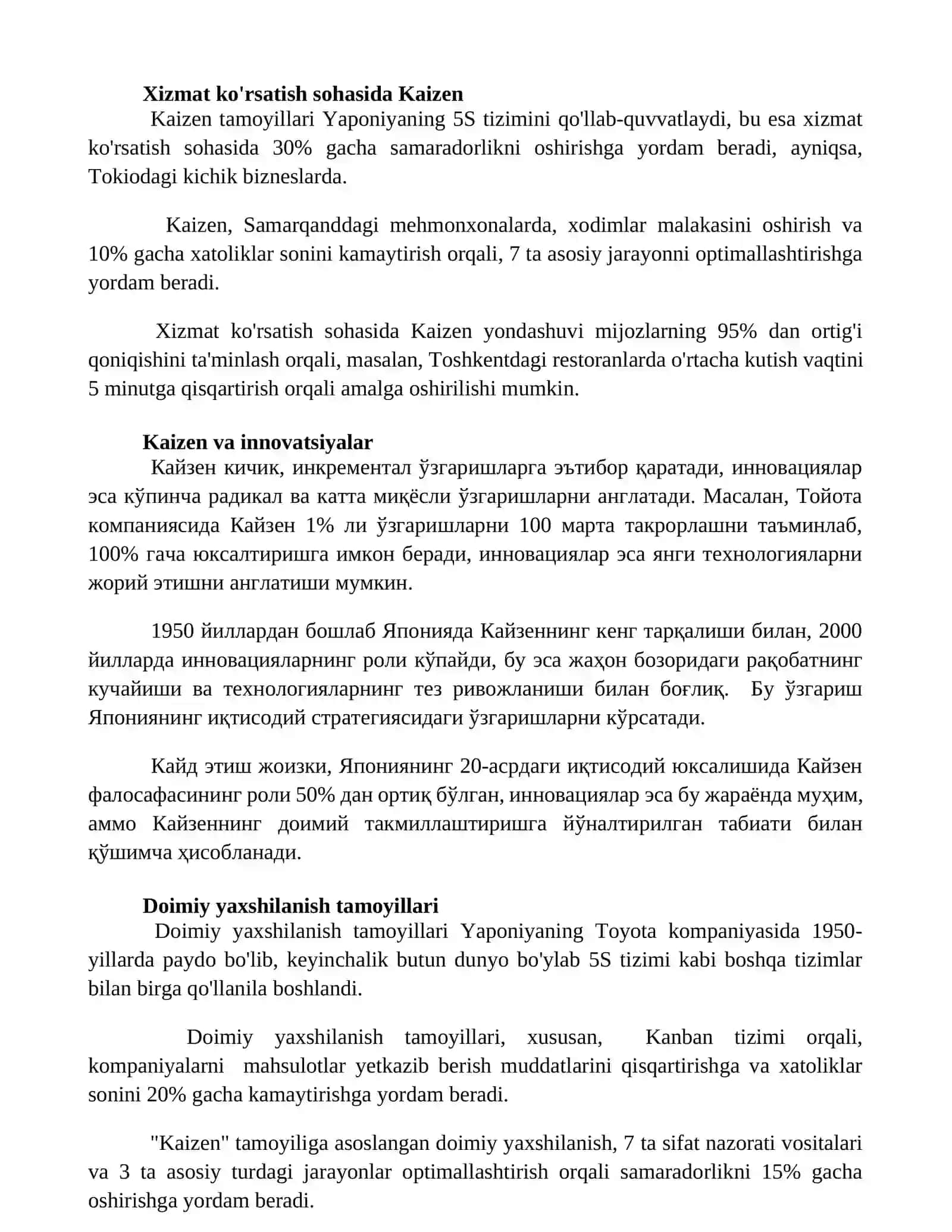 "Kaizen" falsafasi va doimiy takomillashtirish amaliyoti 3