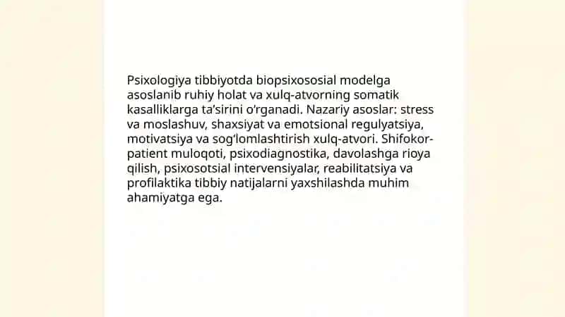 Psixalogiya fanining tibbiyotda tutgan o'rni va axamiyati. Patopsixalogiya. Shifokor faoliyatida inklyuziv ta'limning o'rni 3