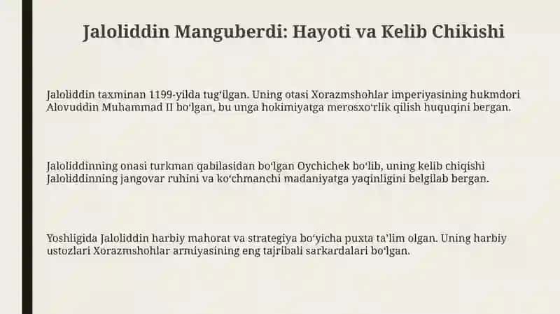 Jaloliddin Manguberdi: Hayoti va Kelib Chikishi 3