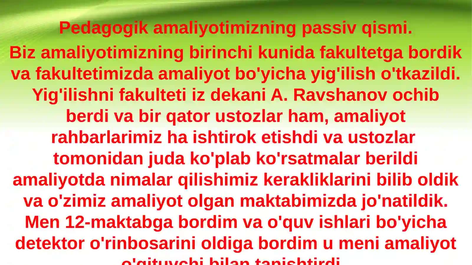 MAVZU: GEOGRAFIYA VA EKOLOGIYA FAkULTETI, GEOGRAFIYA O'QITISH METODIKASI 3