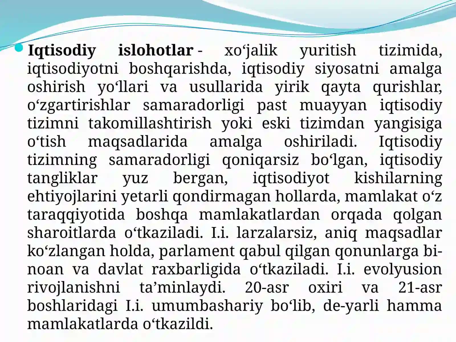 Iqtisodiy islohotlar va xususiy mulkchilikning rivojlanishi va O’zbekistonda bozor munosabatlari 3