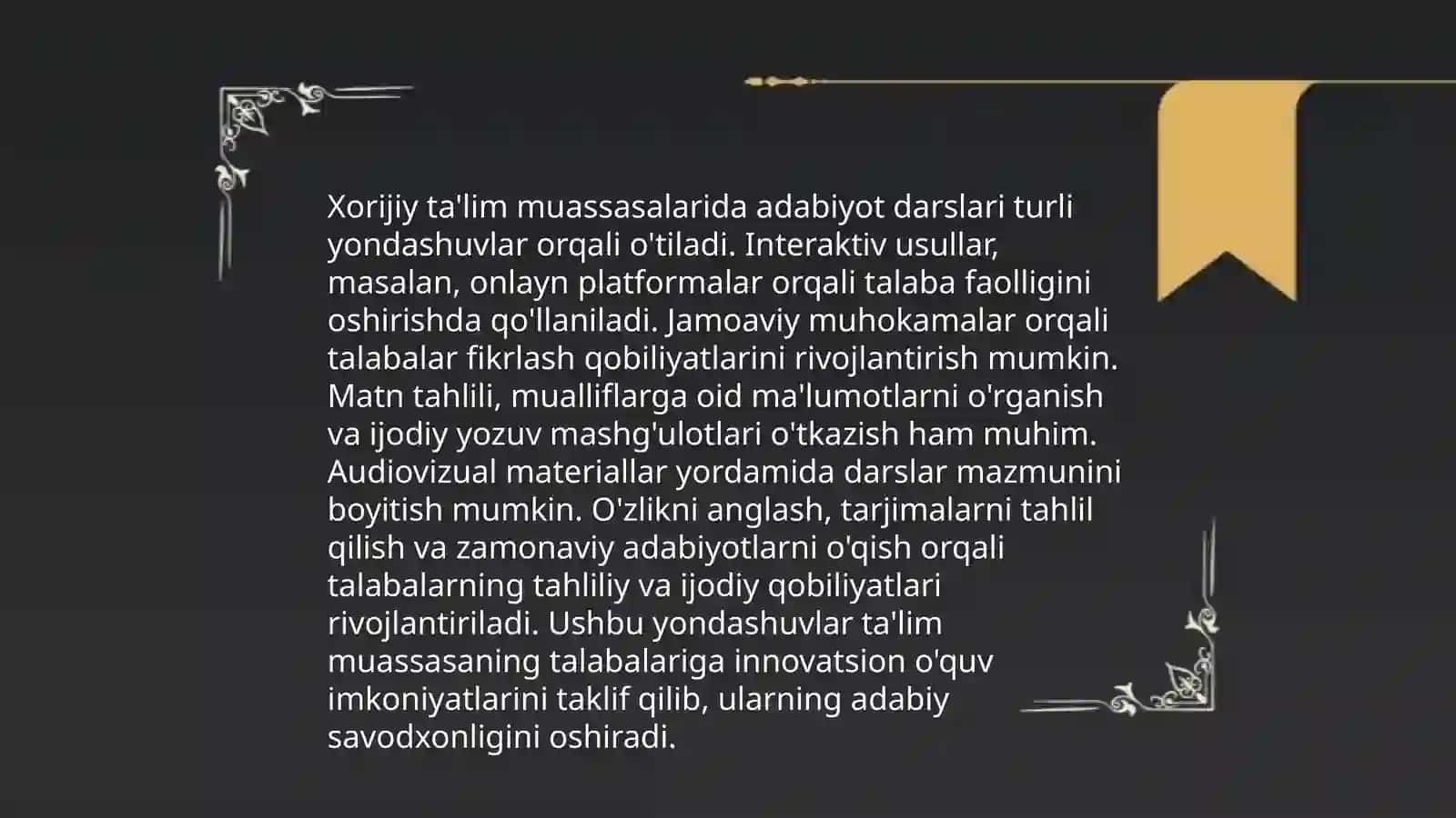 Xorij va Oʻzbekiston ta'lim muassasalarida adabiyot darslarini oʻtishdagi afzalliklar va muammolar 3