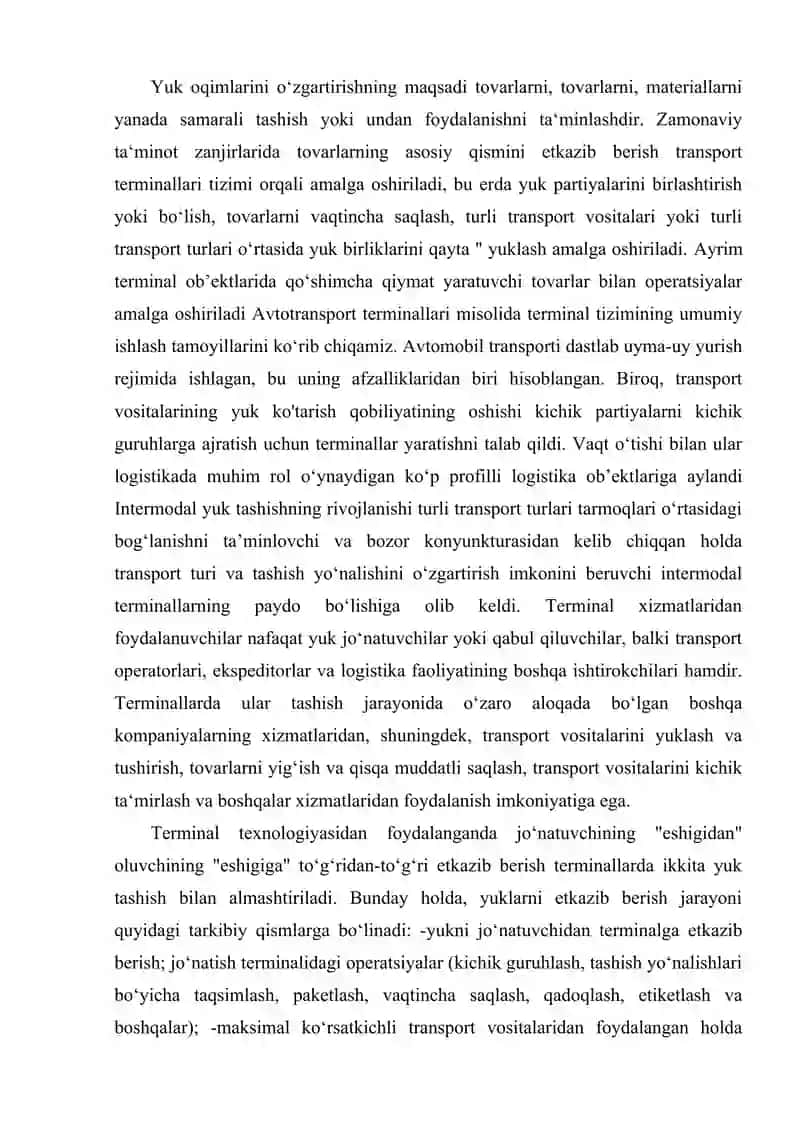 Yuk tashish texnologik jarayoni va transport aloqalari sxemasi 3