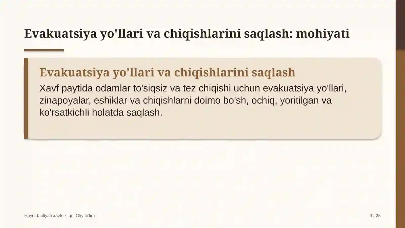 radiatsiyaviy xavfsizlik sohasida evakuatsiya yo'llari va chiqishlarini saqlash 7451 3