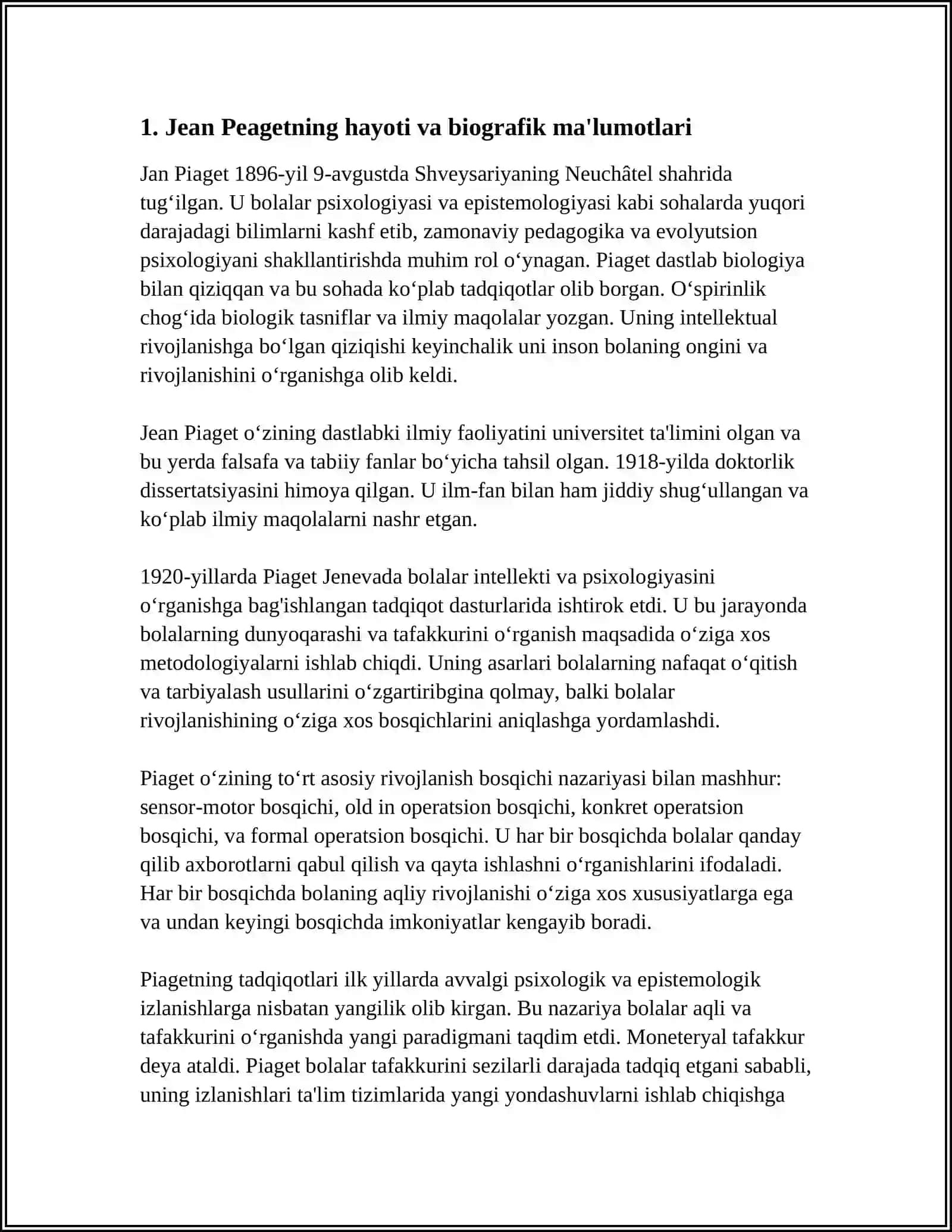 Jean Peagetning hayoti va biografik ma'lumotlari 3