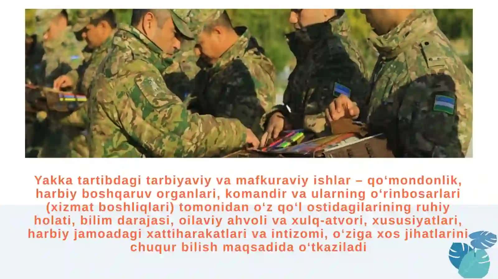 Yakka tartibdagi tarbiyaviy ishlarning pedagogik va psixologik ustuvorliklari harbiy xizmatchilar bilan yakka suhbat o'tkazish metodikasi 3
