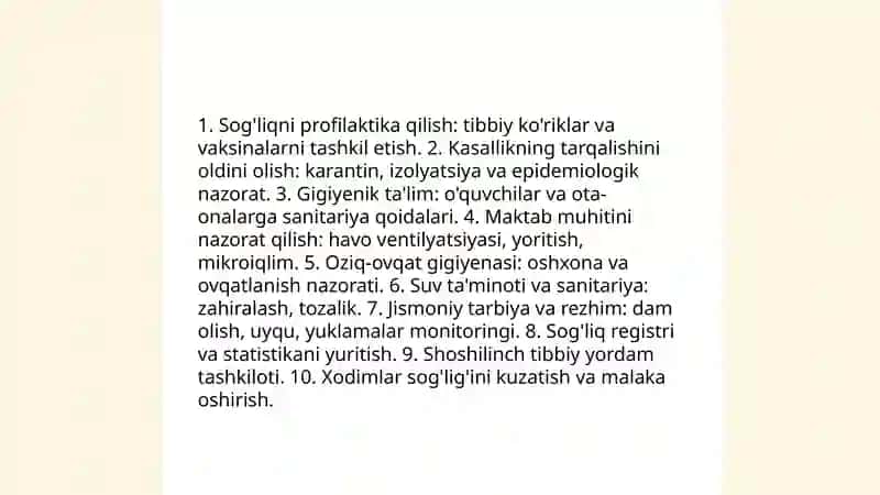 Tashkillashtirilgan bolalar jamoalarida oilaviy shifokor ishining gigiyenik jihatlari (maktab, litsey, kollej) 3