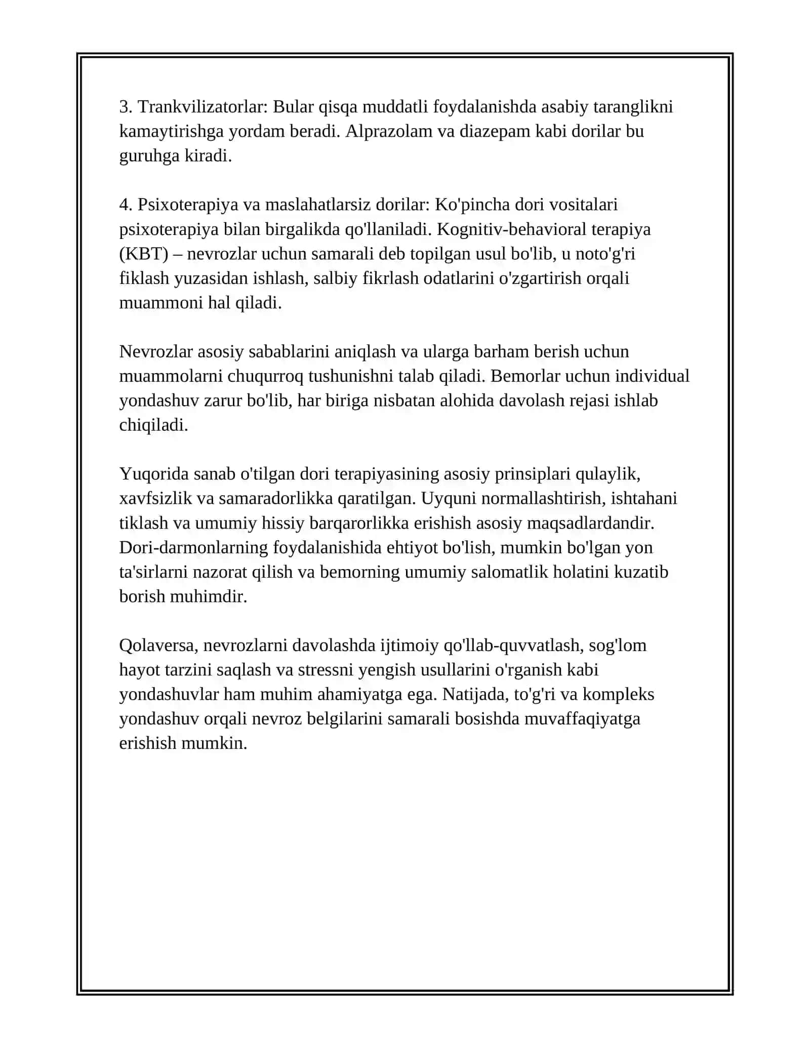 NEVROZ XOLATI VA UNI DAVOLASHDA ISHLATILADIGAN DORI VOSITALARI 3