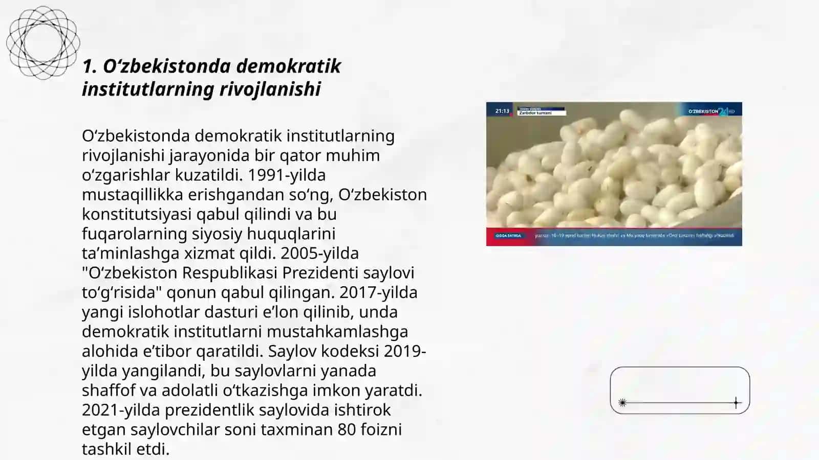 Oʻzbekistonda demokratik,fuqarolik jamiyati asoslarining shakllanishi, amalga oshirilayotgan islohotlar 3