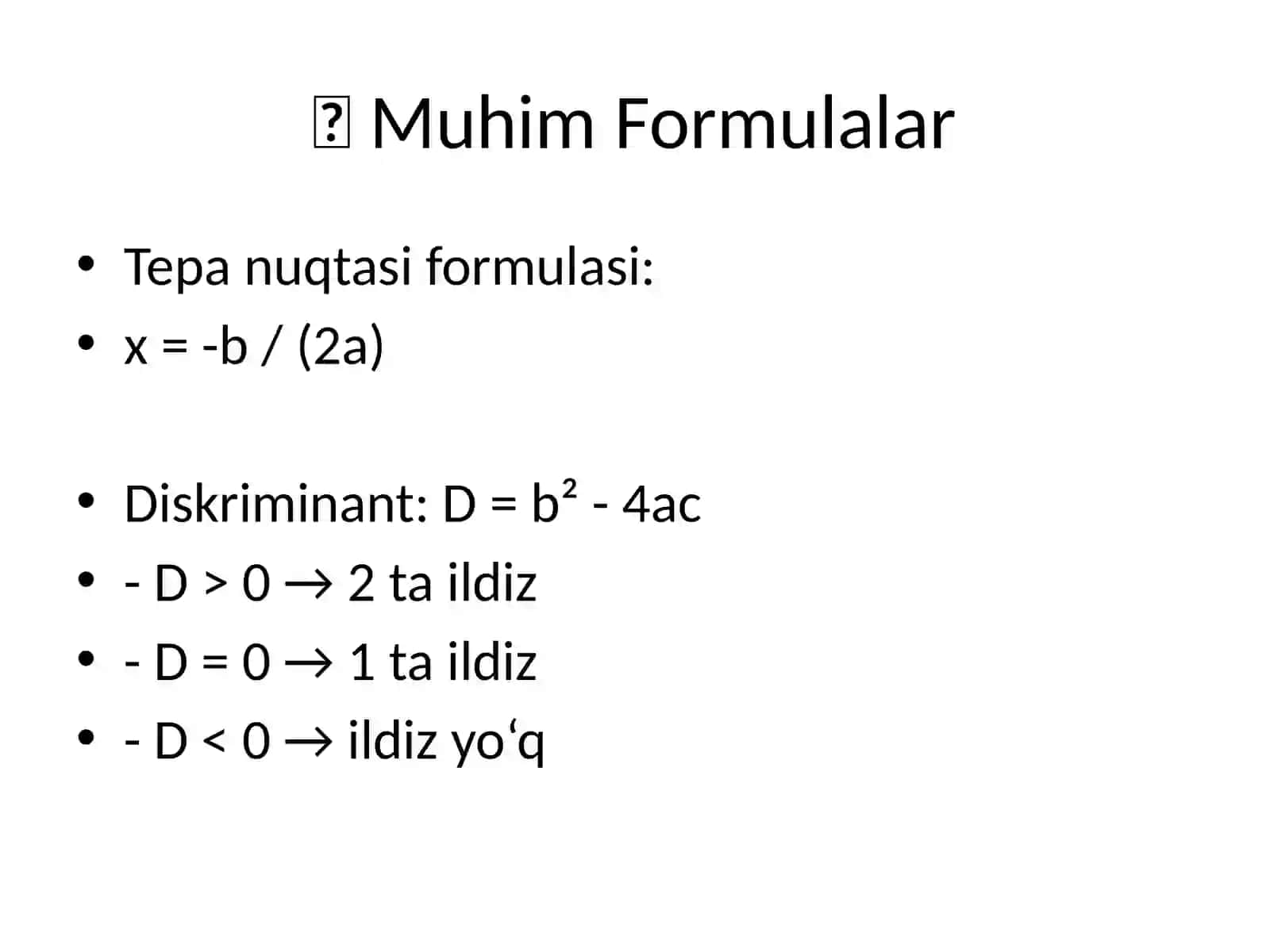 Kvadratik Funksiya y = ax² + bx +c 3