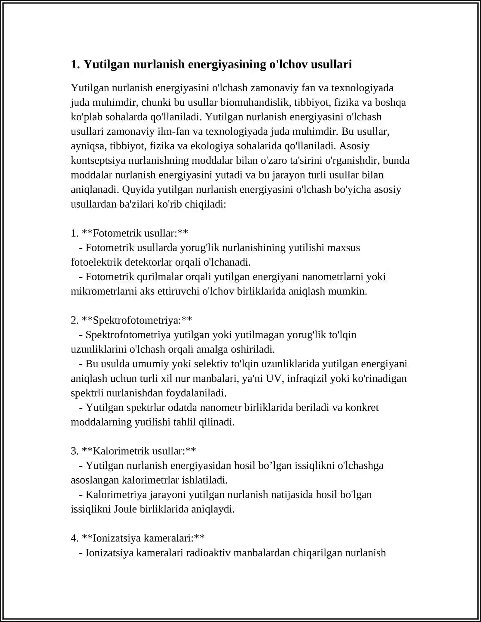 YUTILGAN NURLANISH ENERGIYASINI DIZOMETRIK BAHOLASH 3