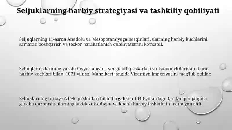 Saljuqiylarning rivojlanishiga hissa qoʻshgan omillar 3