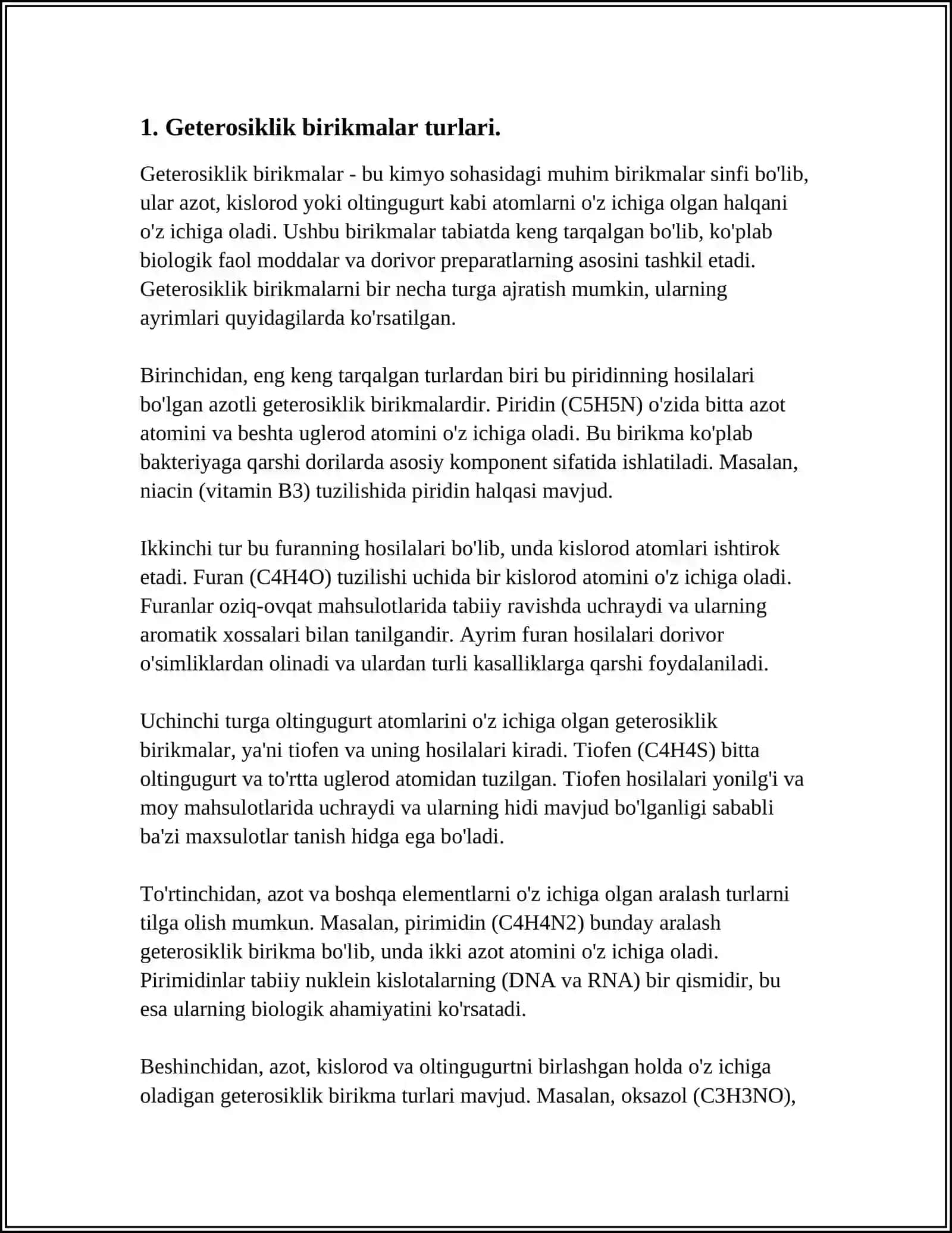 GETEROSIKLIK BIRIKMALAR ASOSIDAGI METOBOLITLAR VA DORIVOR VOSITALAR 3