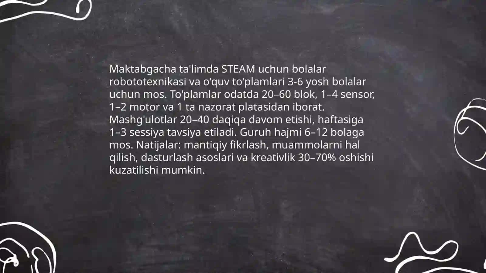 Maktabgacha ta'limda STEAM uchun bolalar robototexnikasi va o'quv to'plamlari 3