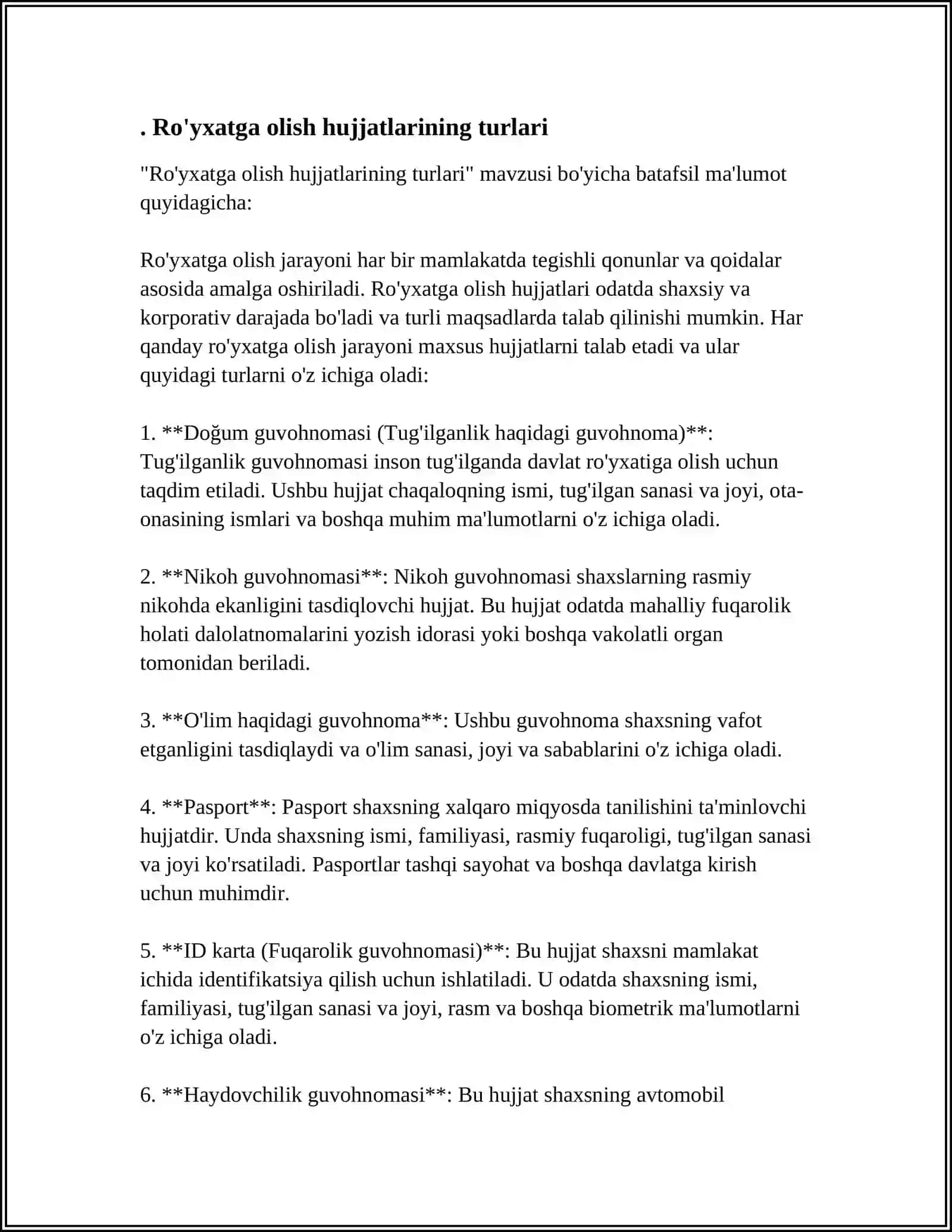 RO‘YXATGA OLISH XUJJATLARINI TO'PLASH VA ULARNI YURITISH USLUBIYATI BILAN TANISHISH 3