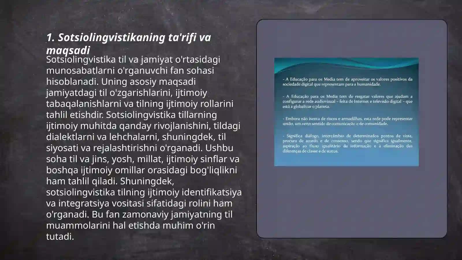 Sotsiolingvistikaning bugungi kun tilshunosligidagi o'mi va ahamiyati 3