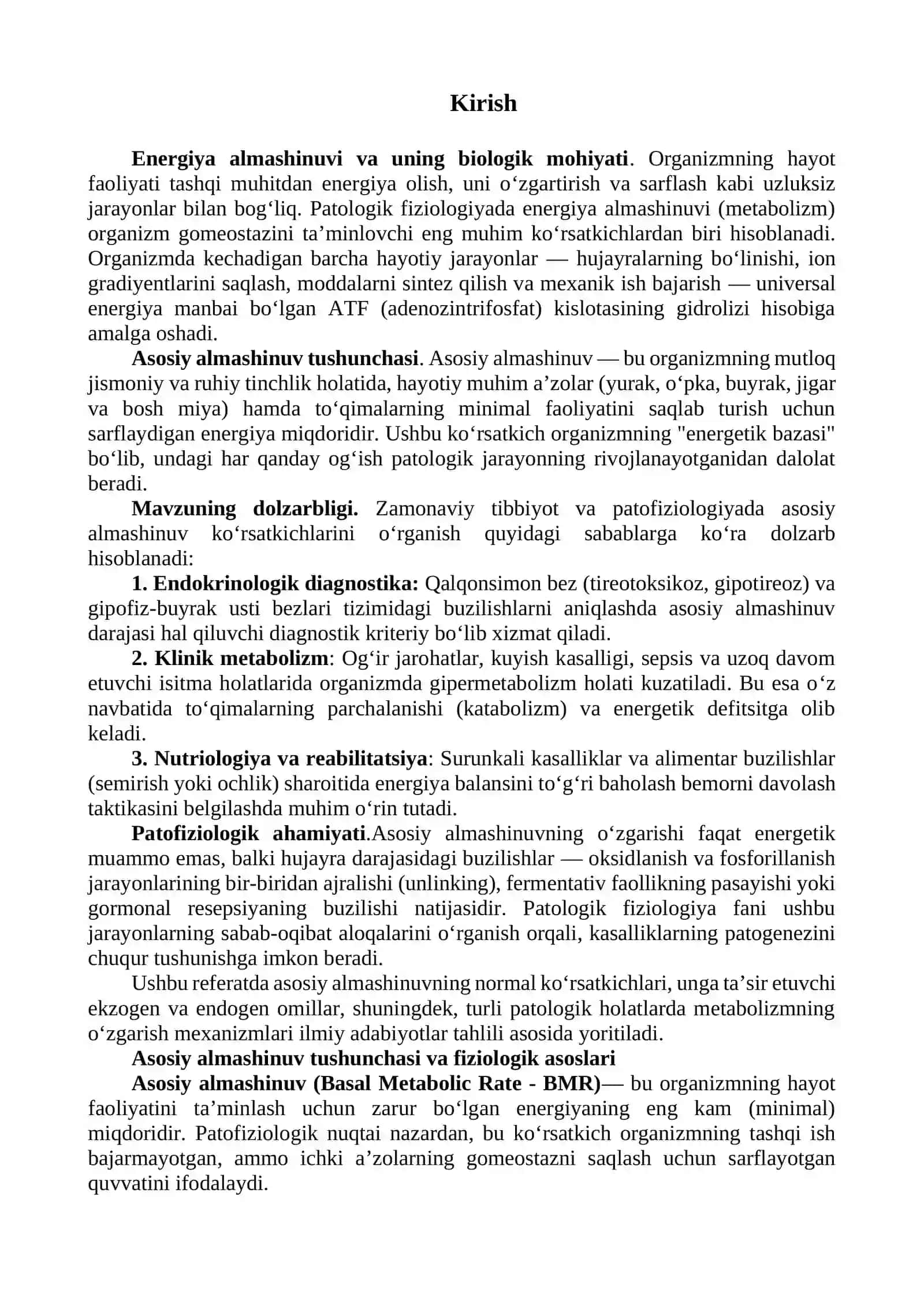 ASOSIY ALMASHINUV.ASOSIY ALMASHINUVNI ANIQLASH.ASOSIYALMASHINUV KO'RSATKICHLARINI NORMA VA PATOLOGIYADAHAR XIL OMILLARGA BOG'LIQLIGI 3