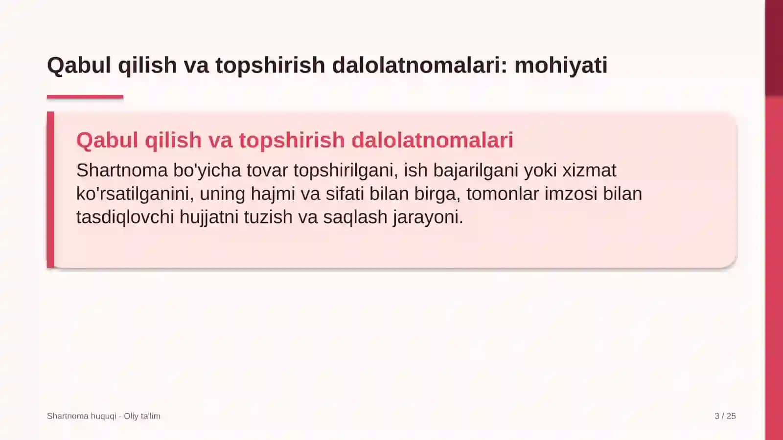 yuk tashish kompaniyalarida shartnoma bo'yicha qabul qilish va topshirish dalolatnomalarini rasmiylashtirish 3777 3