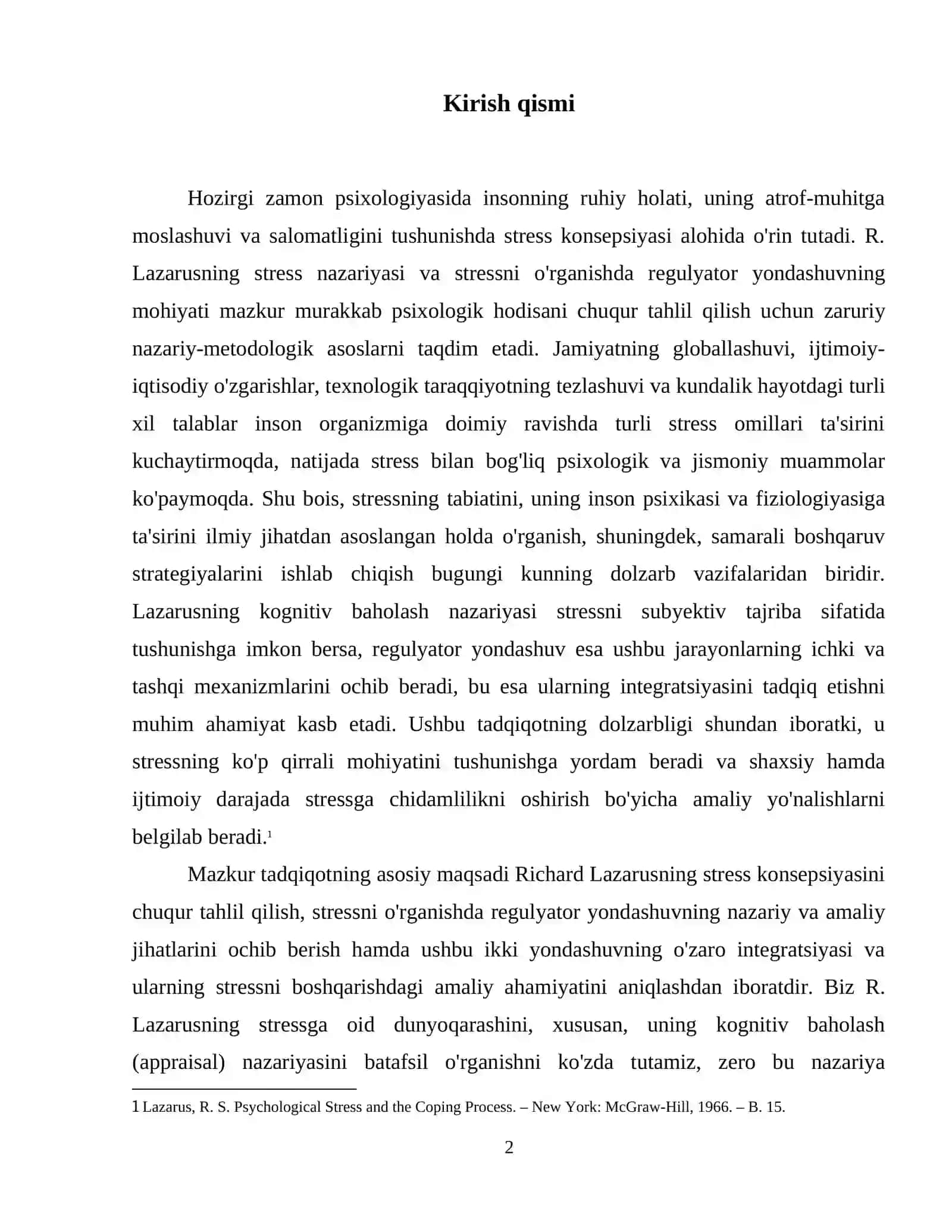 R . Lazarusning stress konsepsiyasi. Stressni o'rganishda regulyator yondoshuvning mohiyati 3