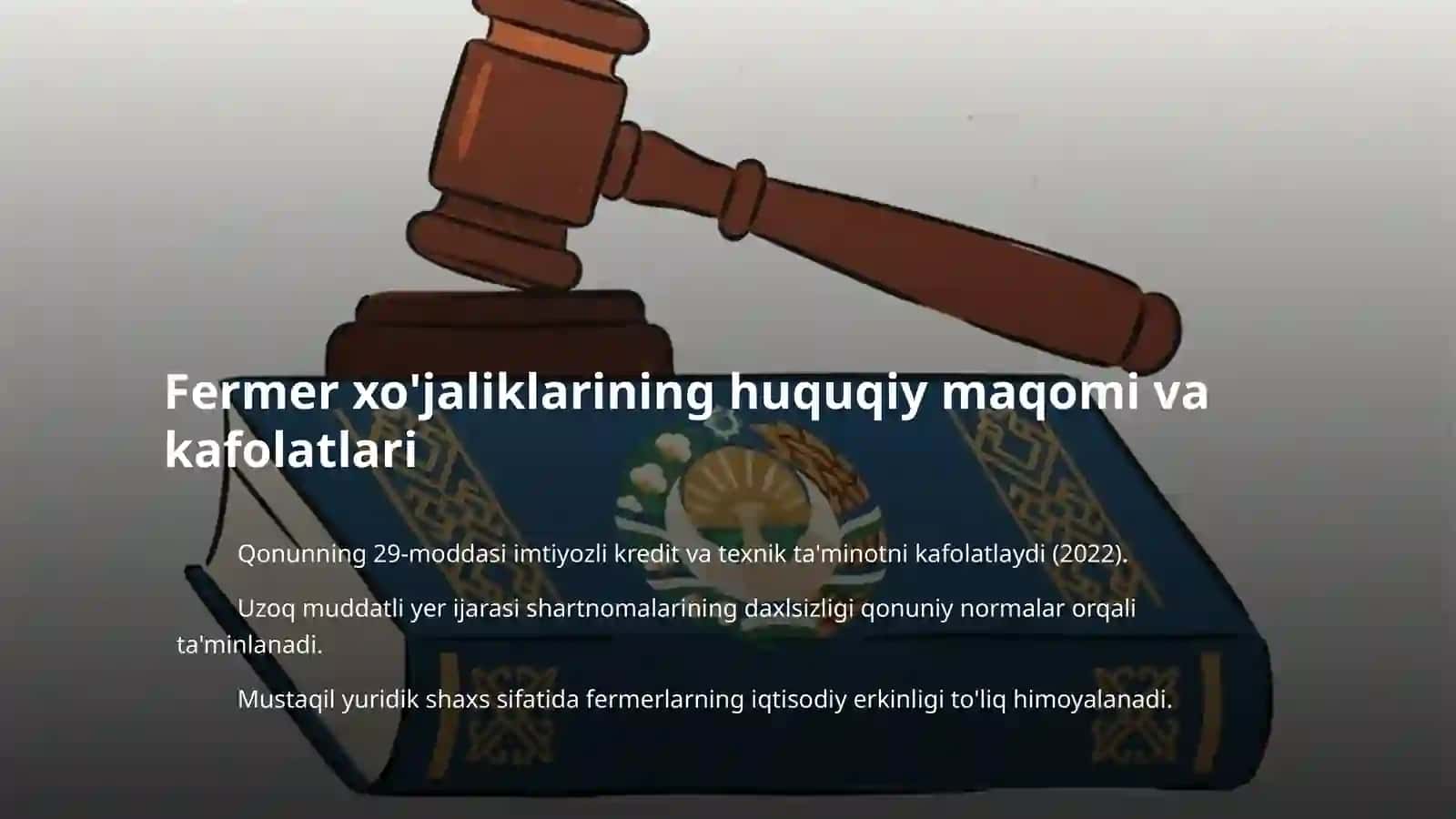Fermer xo'jaliklarini davlat tomonidan qullab quvvatlashning huqquqy asoslarini takomillashtirish 3