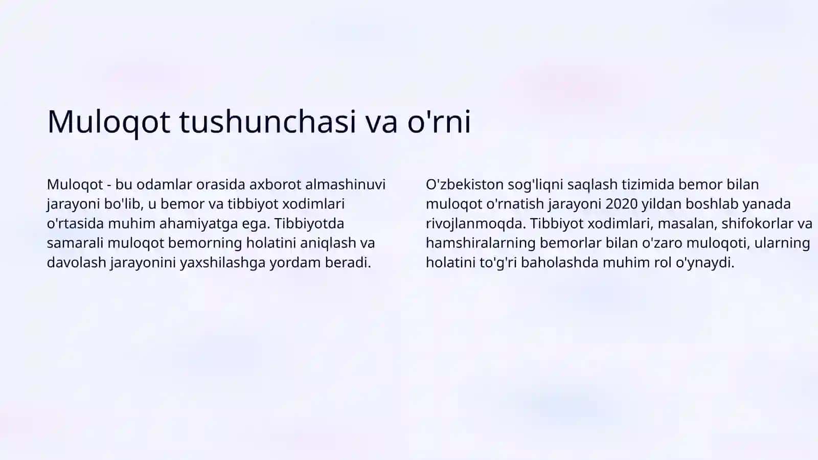 Bemor bilan virbar va novirbar muloqot koʻnikmalari 3