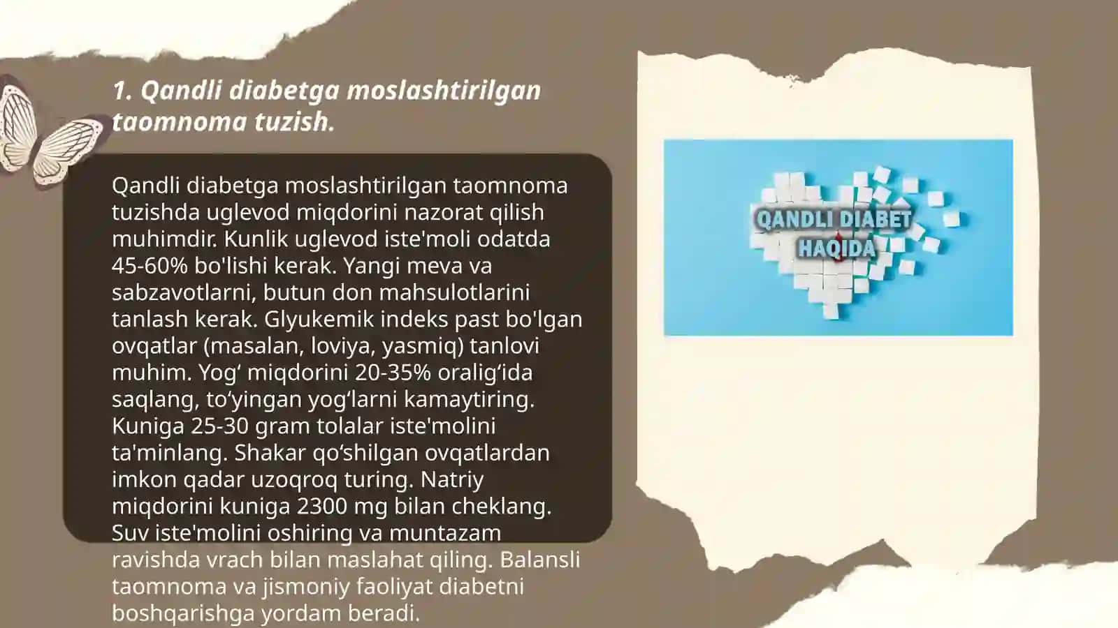 Asab qandli diabet va moddalar almashinuvi buzilganda buzilgan kasalliklarida taomnoma tuzish 3