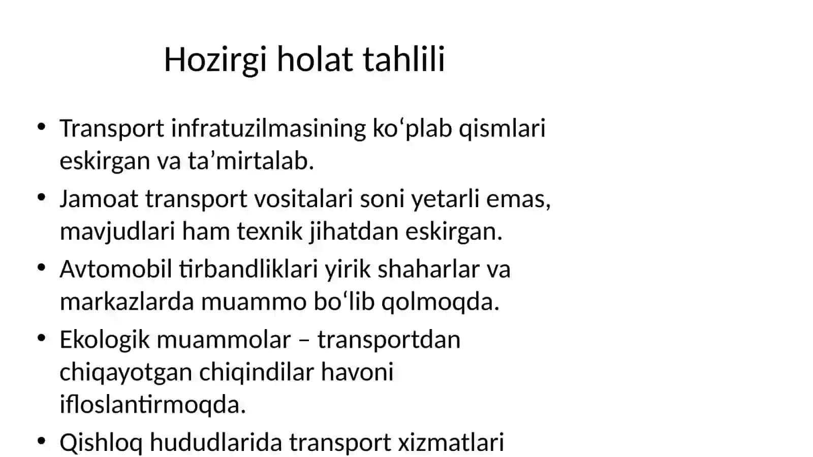 Mintaqada transport tizimini isloh qilish: muammolar va vazifalar 3