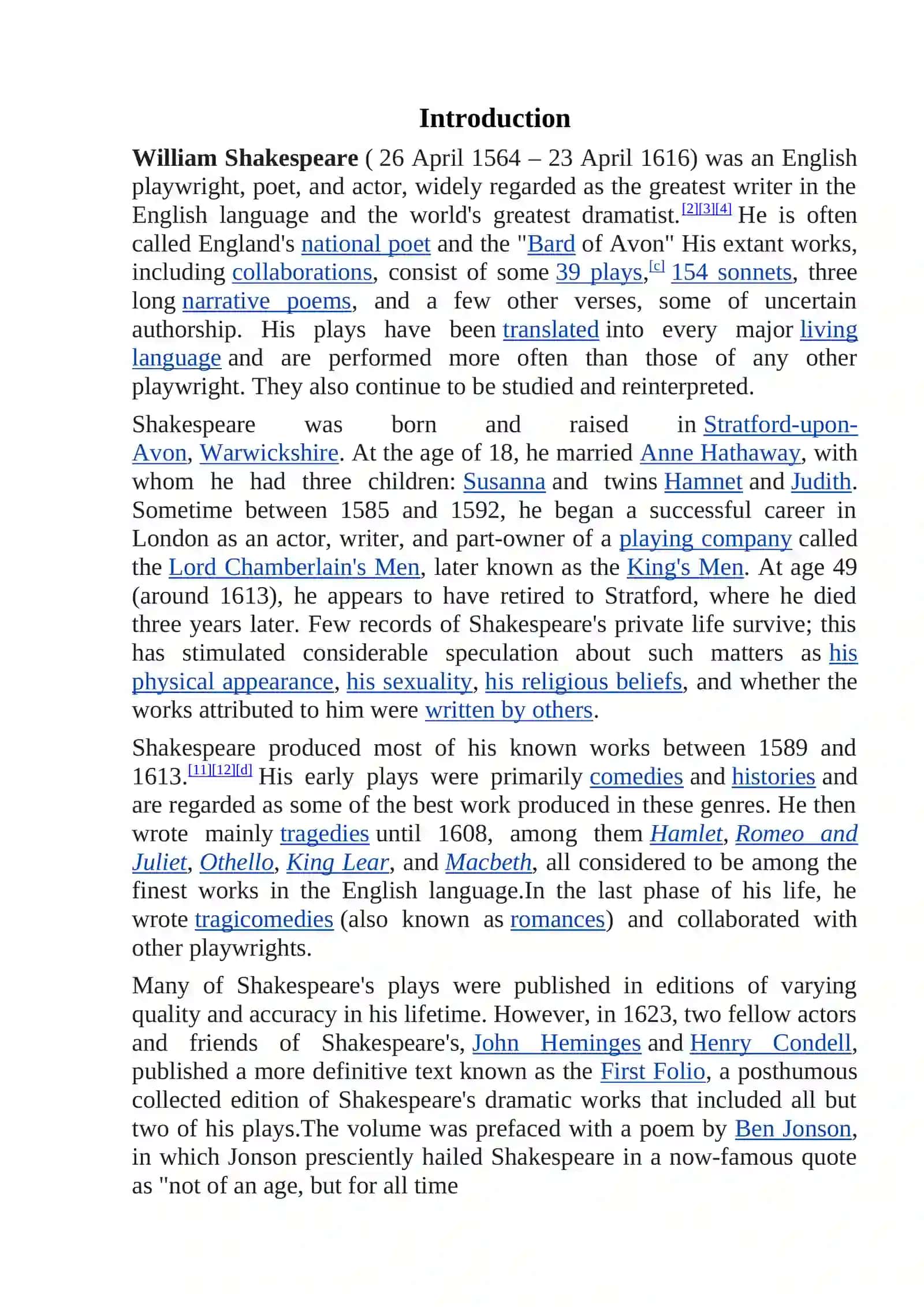 Course Work on William Shakespeare 3
