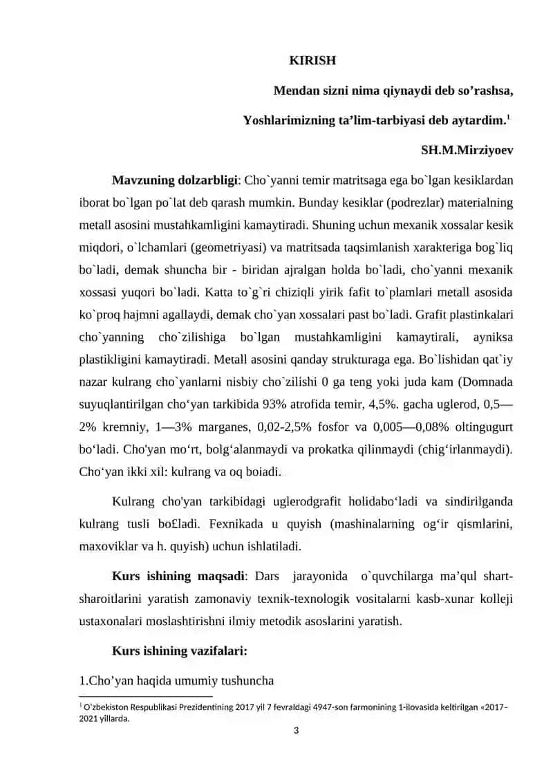 "Cho’yan, po’lat va rangli metalldan tayyorlangan quymalarni o’rganish" 3