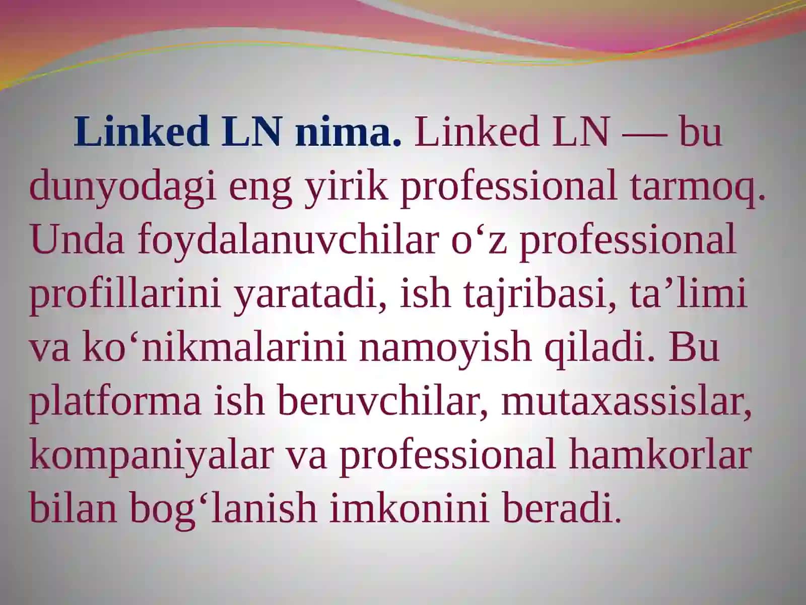 Linked LN professional profil ochish va portfell yaratish mavzusida tayyor slayd taqdimoti. 3