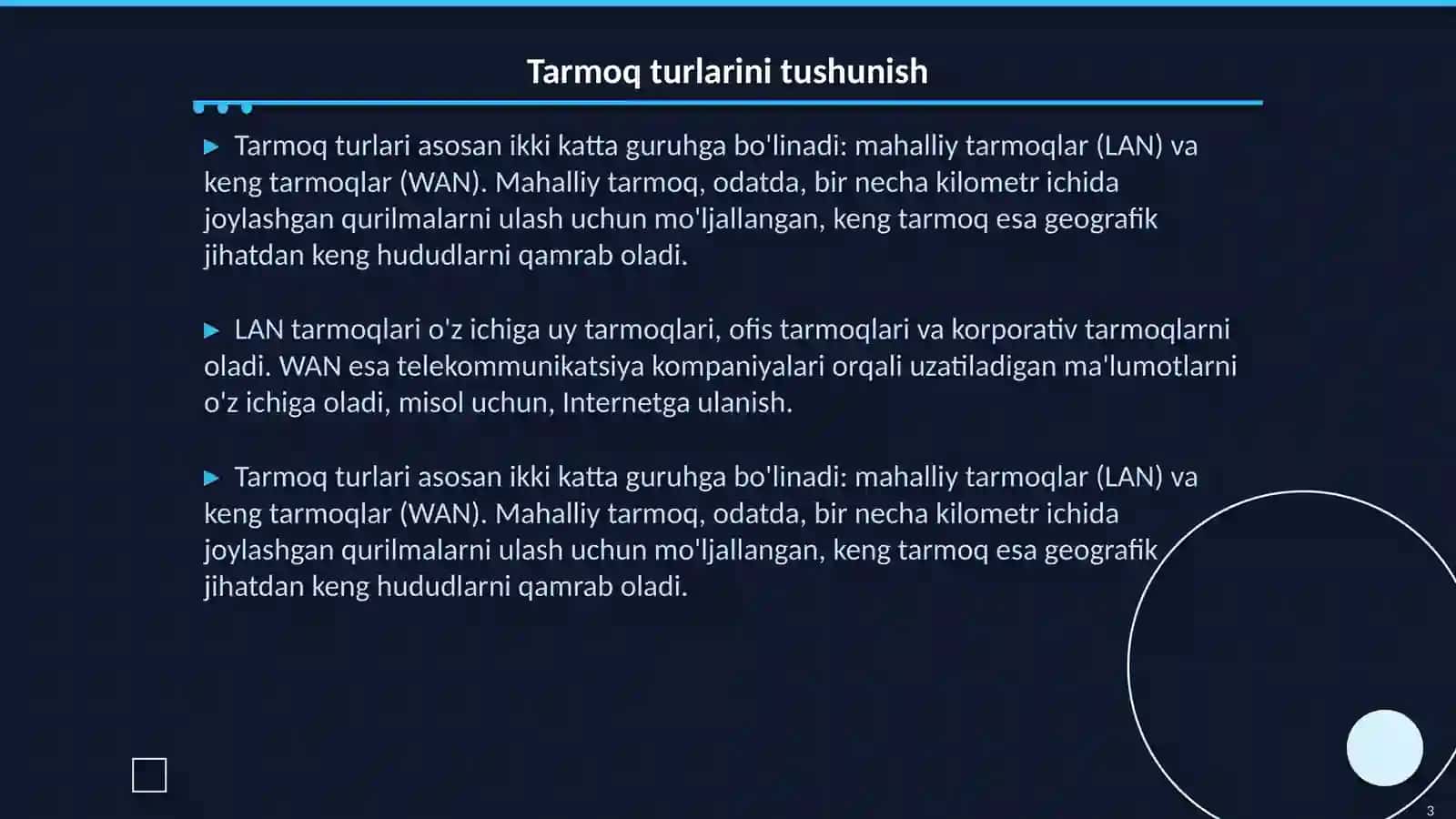 Tarmoq turlari 3
