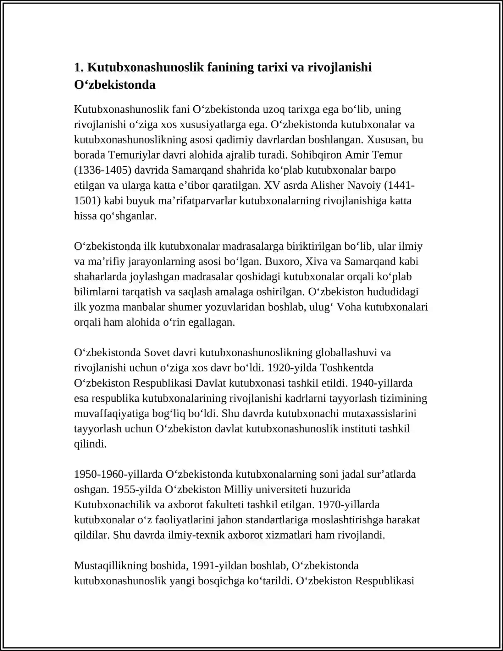 O‘ZBEKISTONDA KUTUBXONASHUNOSLIK FANINING RIVOJLANISH ISTIQBOLLARI 3