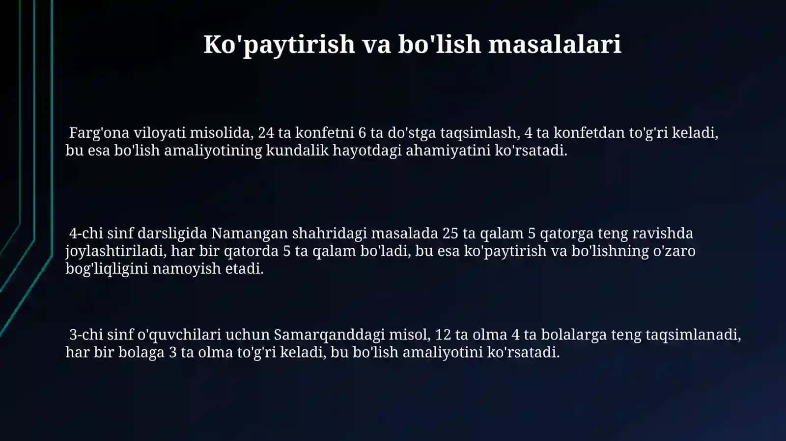 Amaldagi 3 sinf va 4 sinf matematika darslaridagi misol vamasalalariniishlash 3