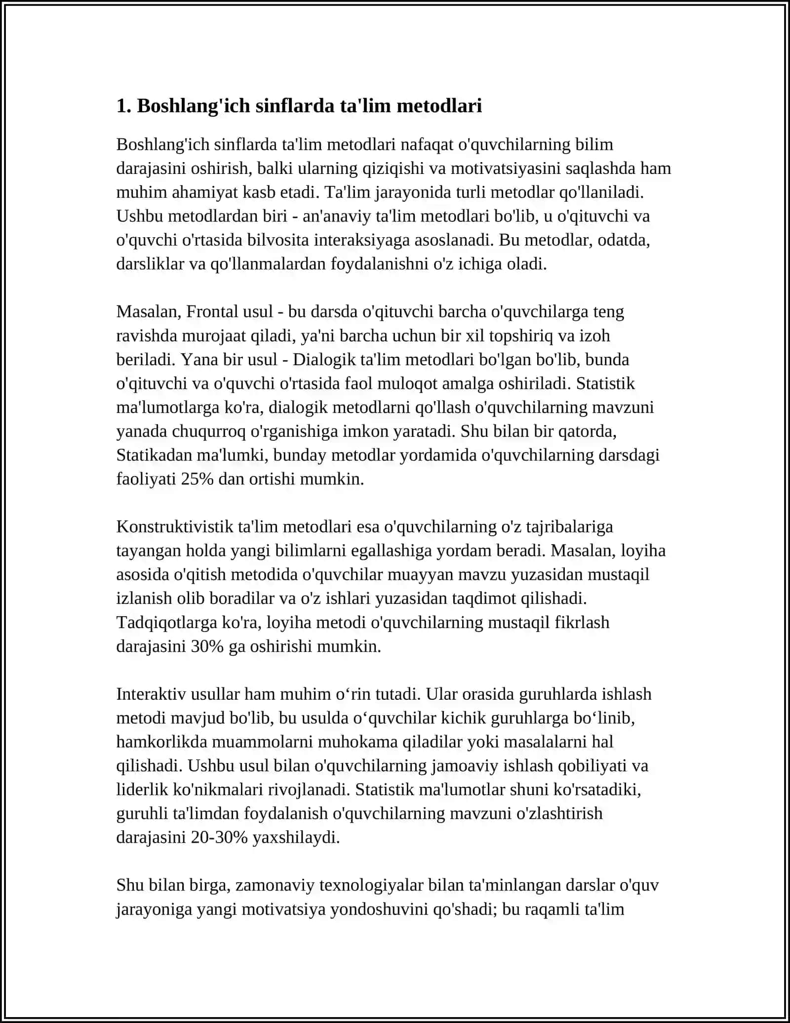 Boshlanĝich sinflarda dars jarayoni 3