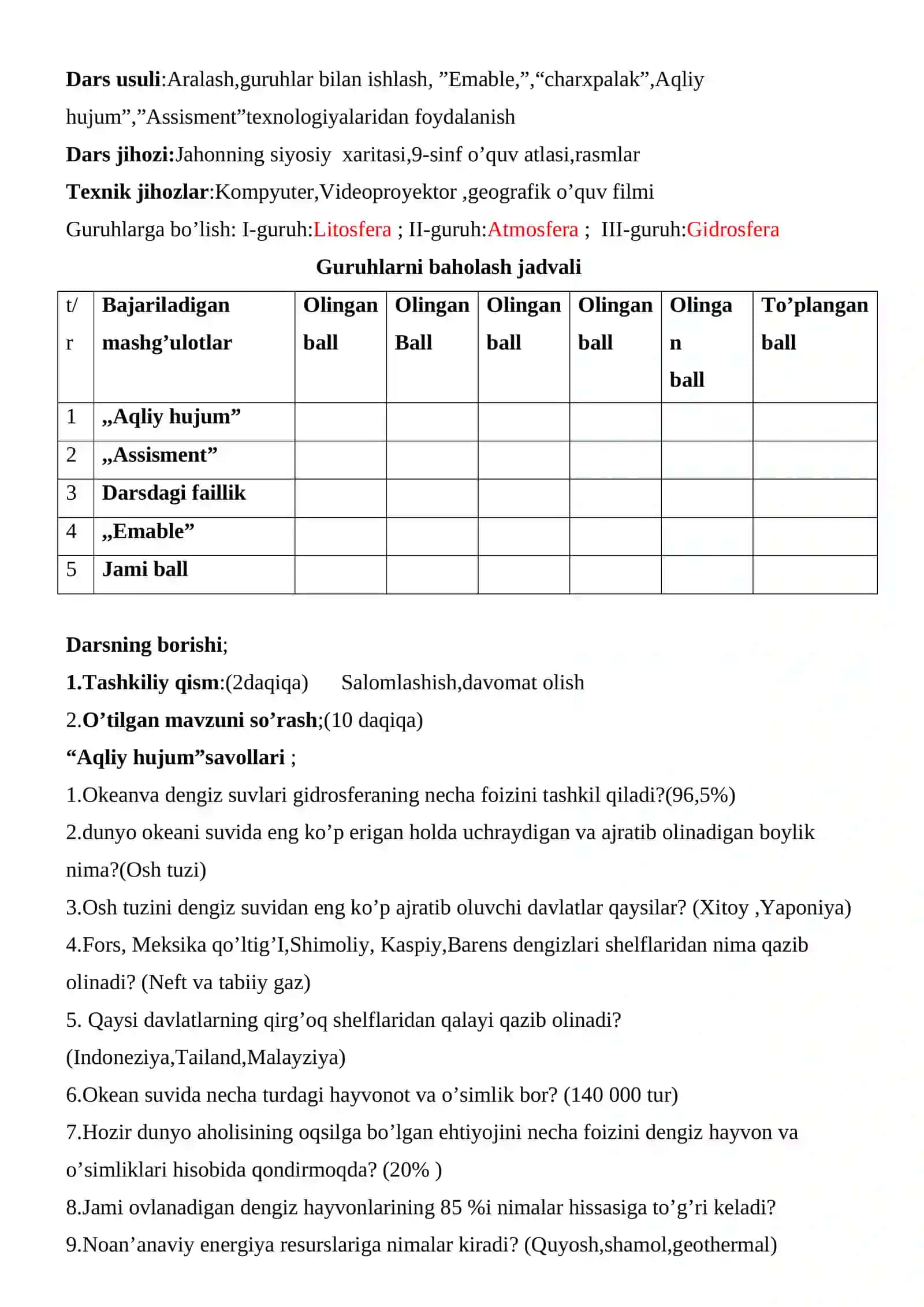 9-sinf Geografiya fani Atrof - muhitning ifloslanishi mavzuda dars ishlanma 3