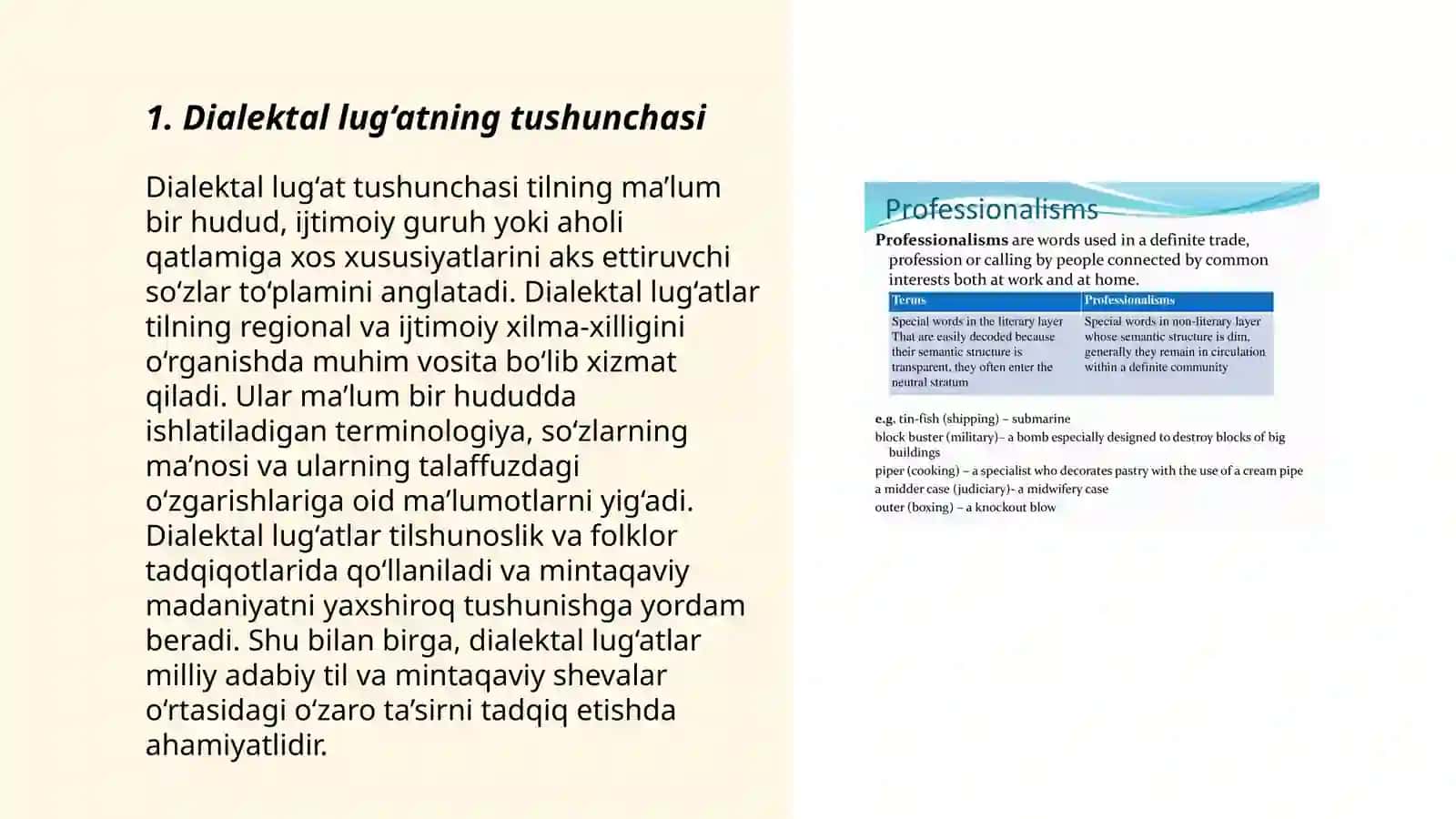 Dialektal lug'atning tarkibi va lug'atga kiritiladigan so'zlar Ro'ziyeva Nilufar 3