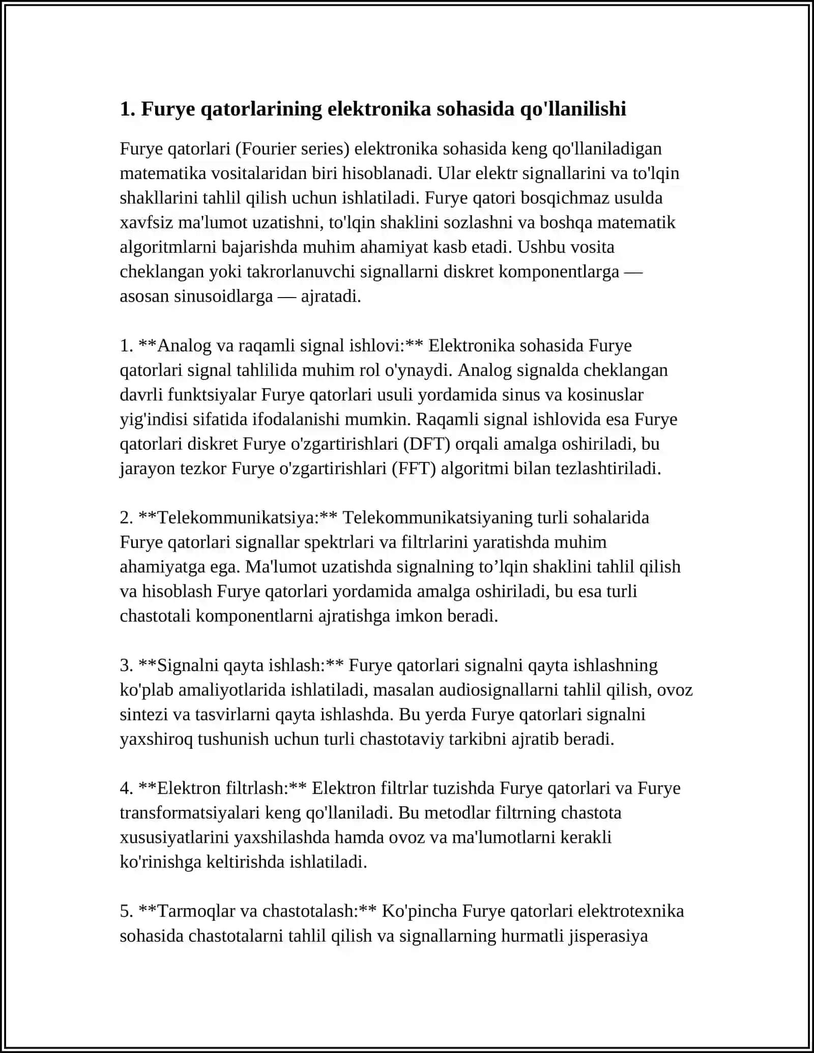 ELEKTRONIKA VA TELEKOMMUNIKATSIYADA FURYE QATORLARINING QO'LLANILISHI 3