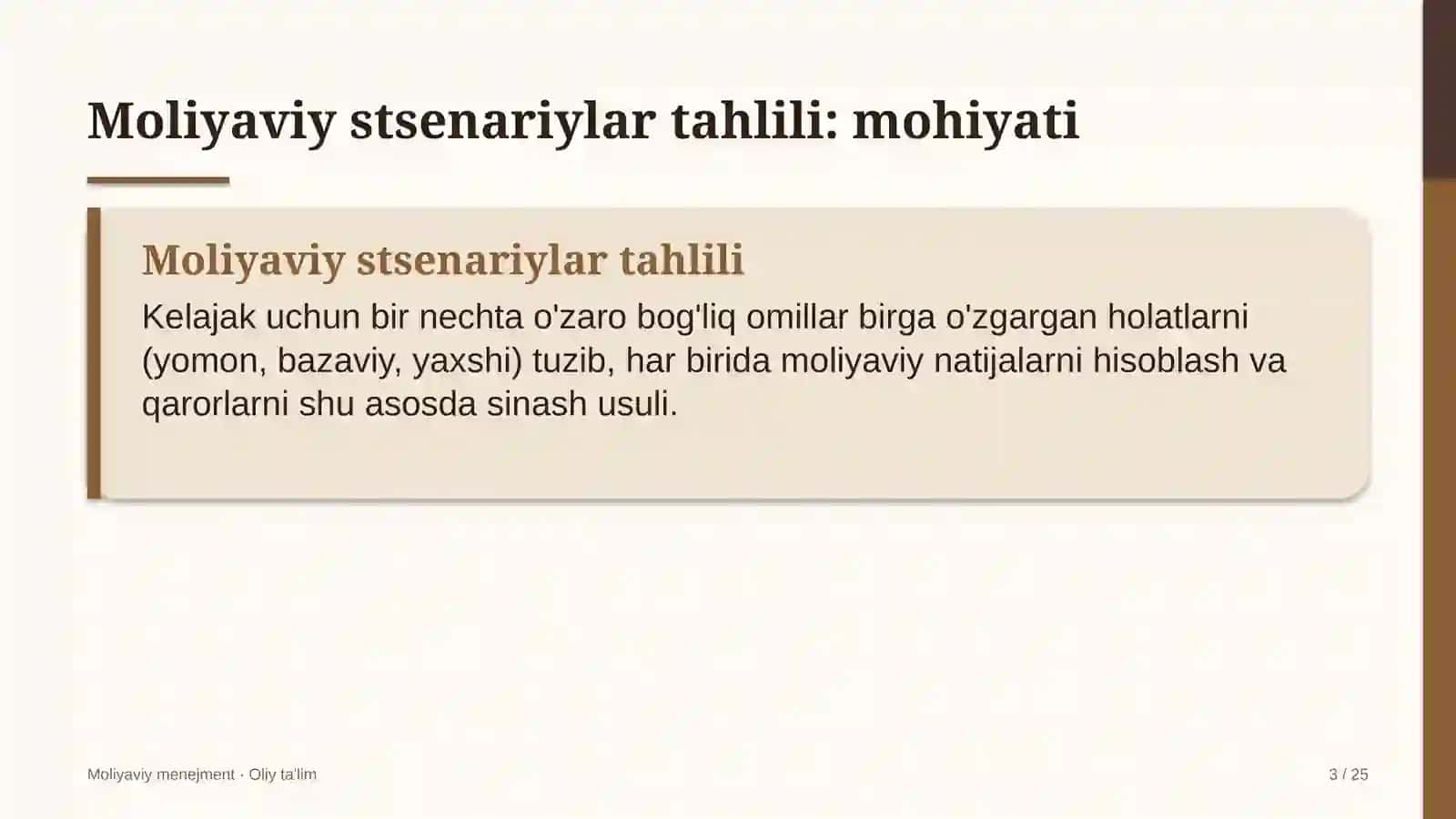 standartlashtirish va sertifikatlashtirish organlarida moliyaviy stsenariylar tahlilini o'tkazish 7586 3