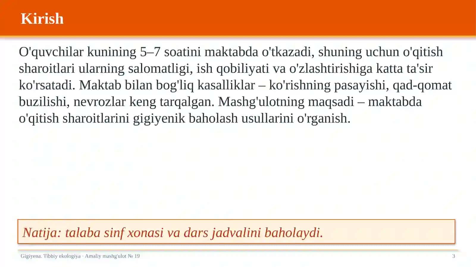 Gigiyena. Tibbiy ekologiya · Amaliy mashg'ulot № 19 3