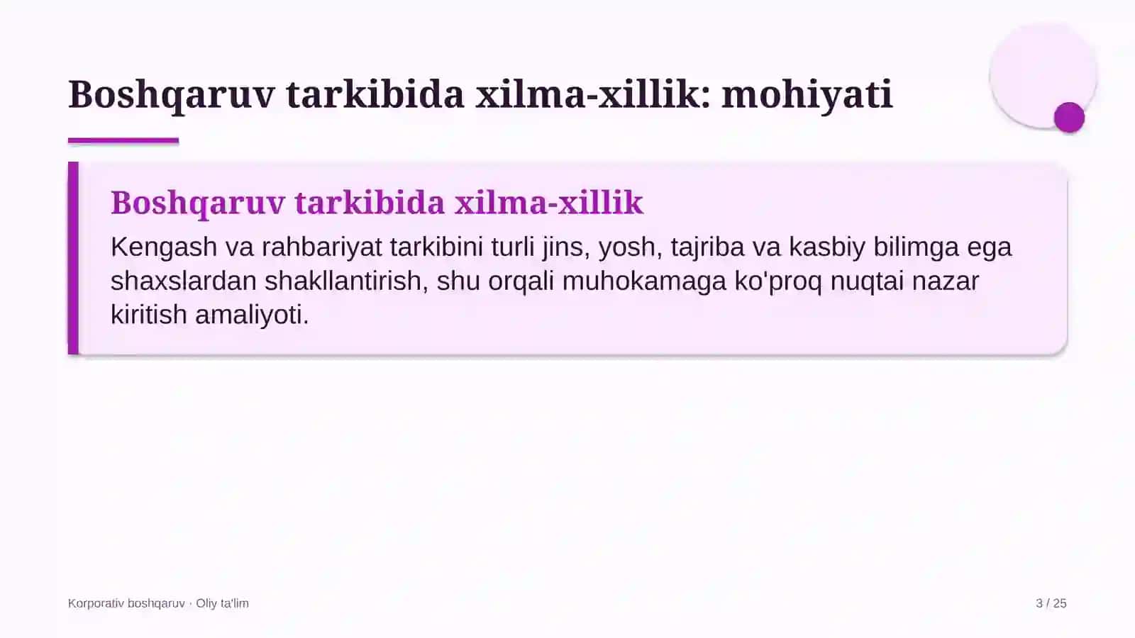 Korporativ boshqaruv · Oliy ta'lim 3