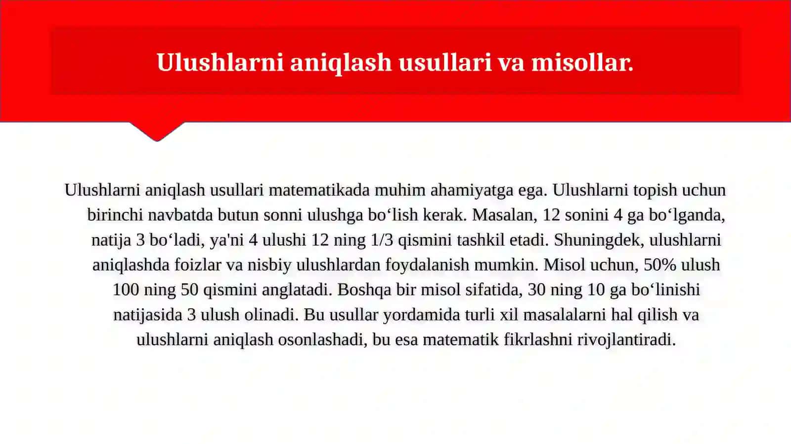 Butunning ulushi. Butunning ulushini topish. Ulushga ko‘ra butunni topish 3