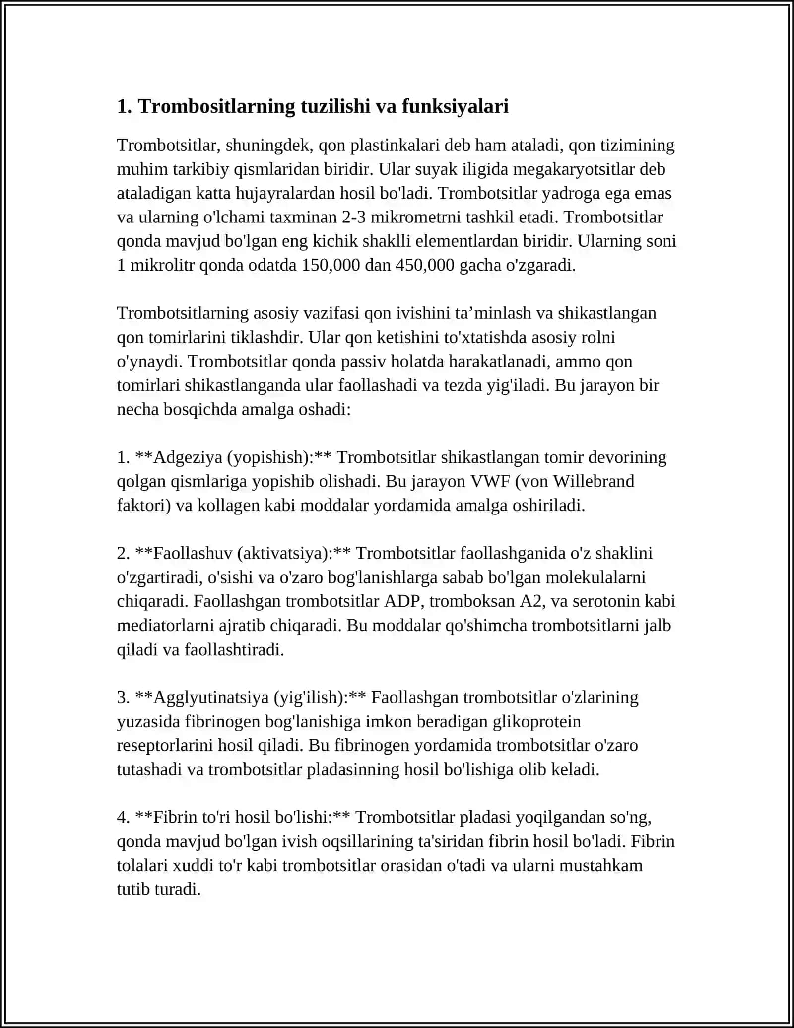 TROMBOTSITLAR FIZIOLOGIYASI.QON IVISH JARAYONLARINI OʻRGANISH. QON TOMIR-TROBOSITLAR GEMOSTAZ.KOAGULYATSION GEMOSTAZ 3